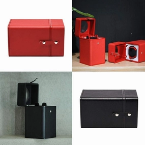Intelligent Mechanical Watches Box, Luxury Automatic Single Watch Winder PU Leather- Black/Red Accessories (Black)