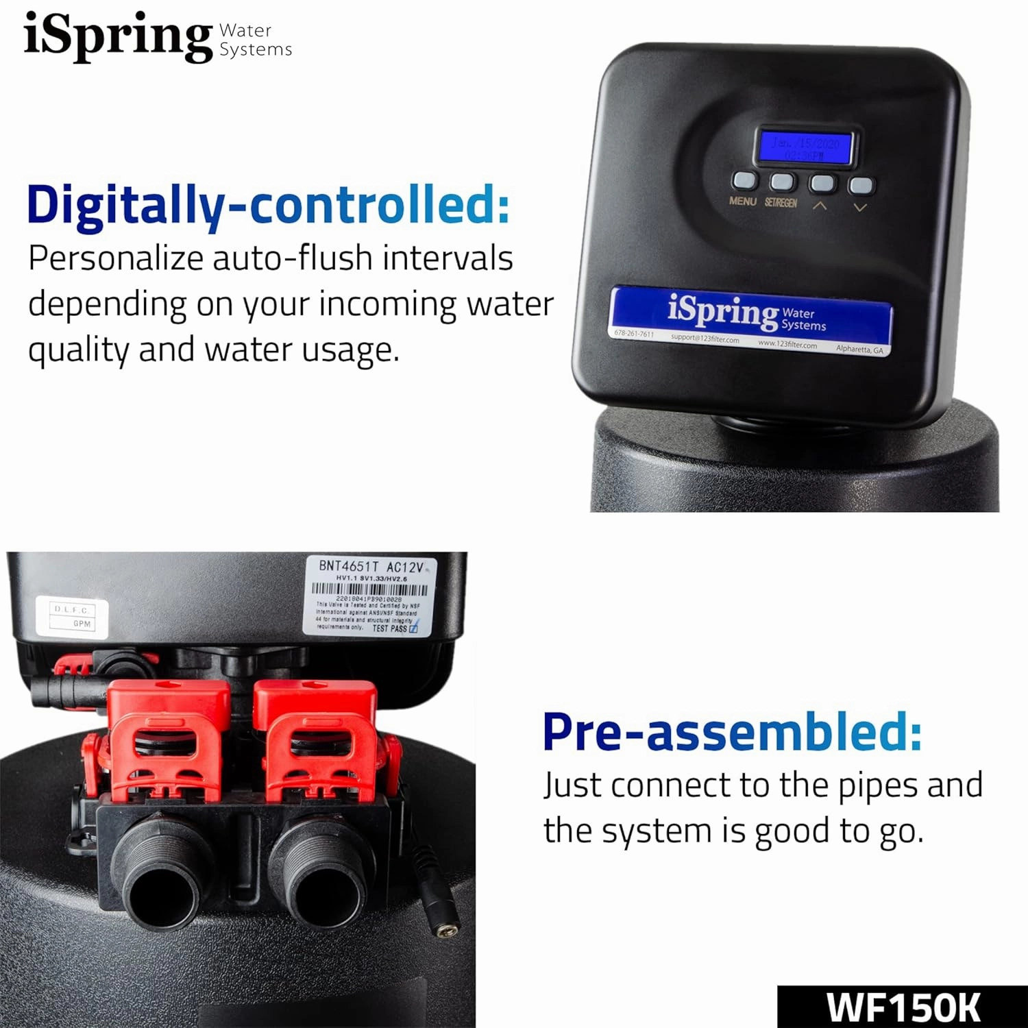 iSpring WF150K Whole House Central Water Filtration System with Set and Forget Smart Valve, Up to 10 Years