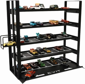 J JACKCUBE DESIGN Hot Wheels & Matchbox Display Case - 5-Tier Steel Toy Car Storage Organizer with Elevator System, Holds 40-60 1/64 Scale Diecast Cars - MK952A