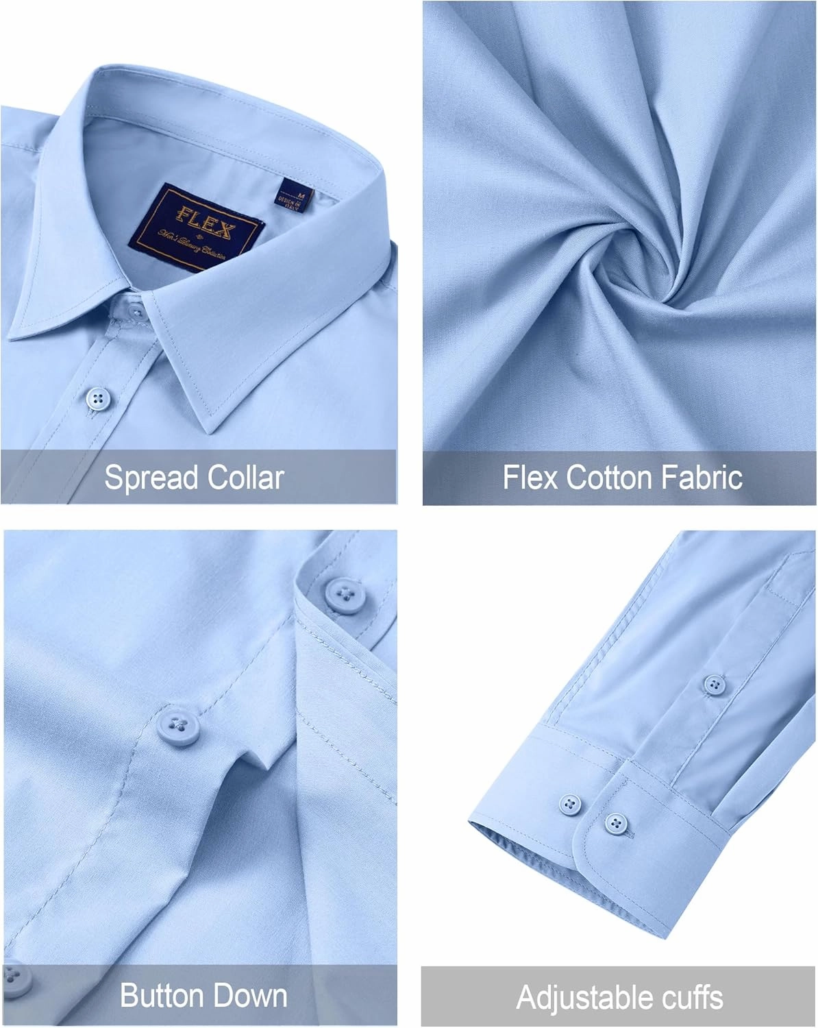J.VER Men's Dress Shirts Stretch Stain Shield Long Sleeve Solid Formal Shirt Business Casual Button Down Shirts