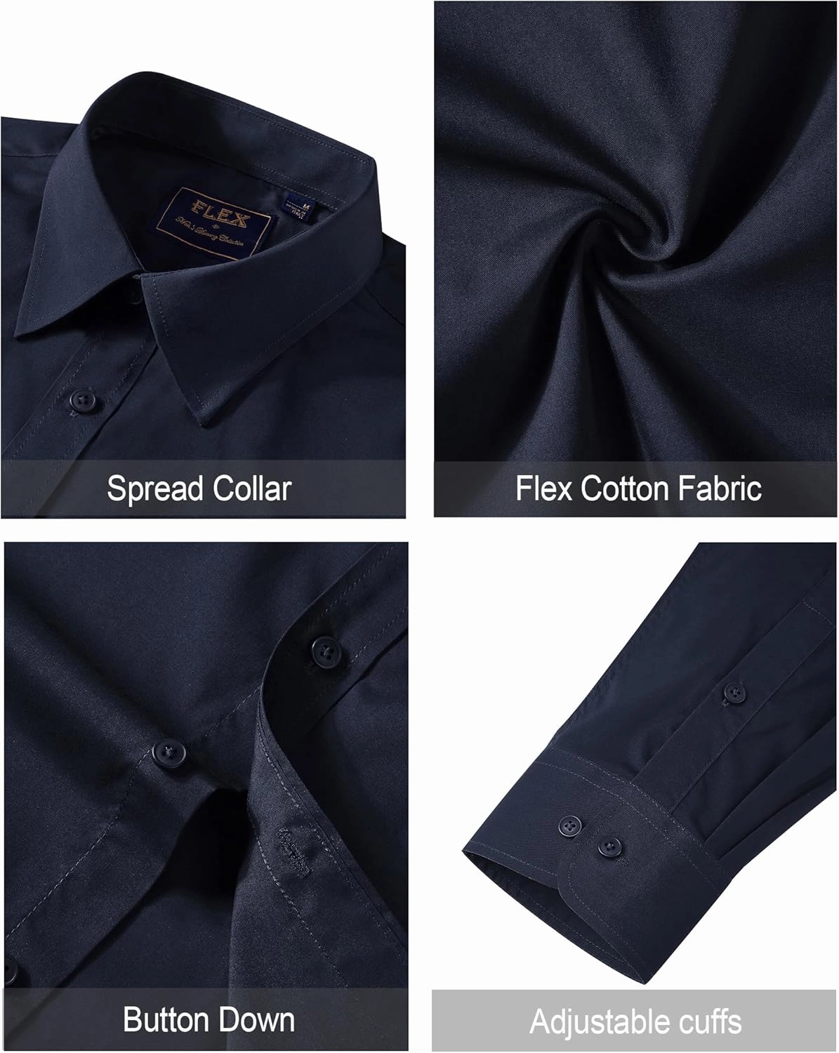 J.VER Men's Dress Shirts Stretch Stain Shield Long Sleeve Solid Formal Shirt Business Casual Button Down Shirts