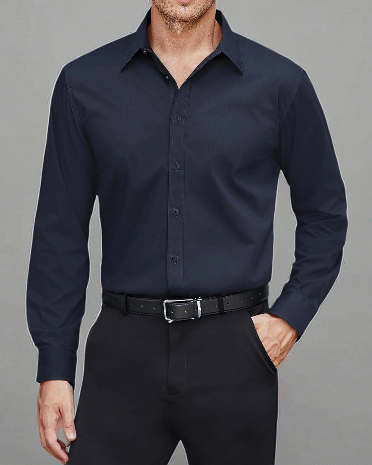 J.VER Men's Dress Shirts Stretch Stain Shield Long Sleeve Solid Formal Shirt Business Casual Button Down Shirts