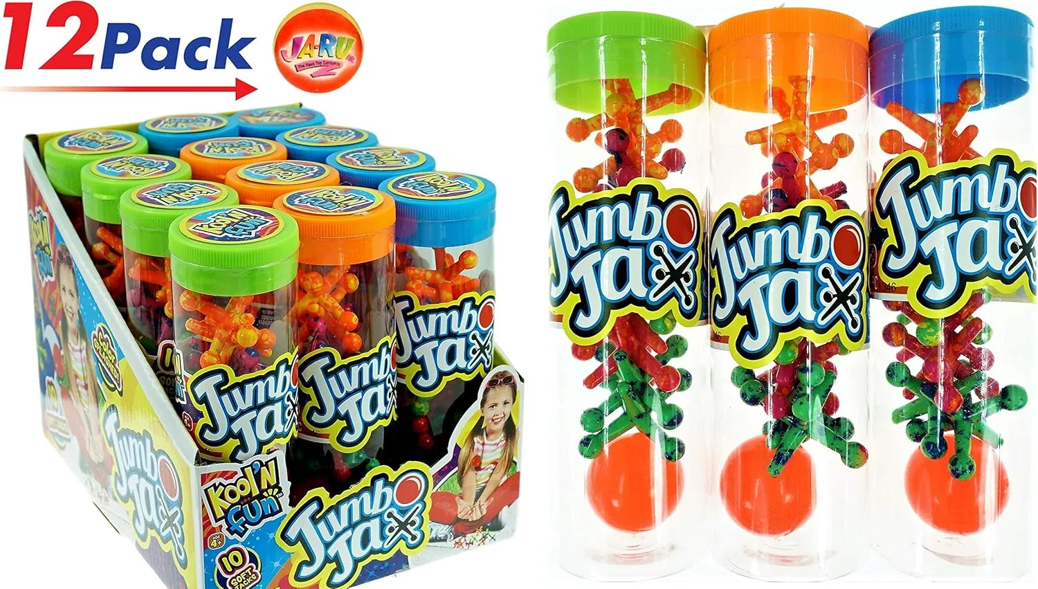 JA-RU Jumbo Jax Toy w/Bouncy Ball (12 Jax Set) Classic Rubber Jacks Vintage Toys for Kids & Adult. Old School Retro Board Games. Party Favor Fidget Pack Pinata Filler Stocking Stuffer. 6569-12p