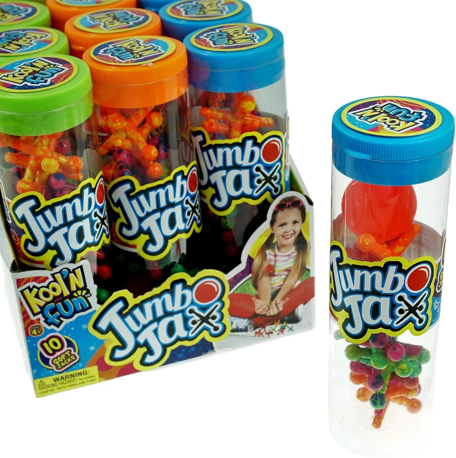 JA-RU Jumbo Jax Toy w/Bouncy Ball (12 Jax Set) Classic Rubber Jacks Vintage Toys for Kids & Adult. Old School Retro Board Games. Party Favor Fidget Pack Pinata Filler Stocking Stuffer. 6569-12p