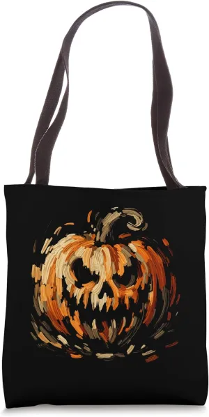Jack O Lantern Pumpkin Halloween Impressionist Art Style Tote Bag