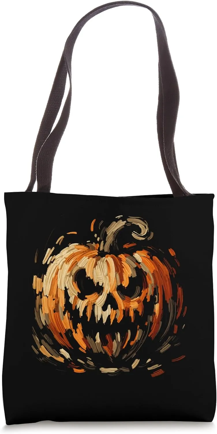 Jack O Lantern Pumpkin Halloween Impressionist Art Style Tote Bag