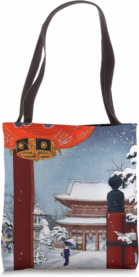 Japanese Temple Lantern Snow Winter Shin-hanga Japan art Tote Bag