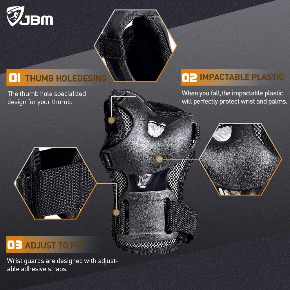 JBM Adult & Kids Knee Pads Elbow Pads with Wrist Guards Protective Set for Biking, Cycling, Riding, Roller Skating, Inline Roller Skating and More Outdoor Multi-Sports