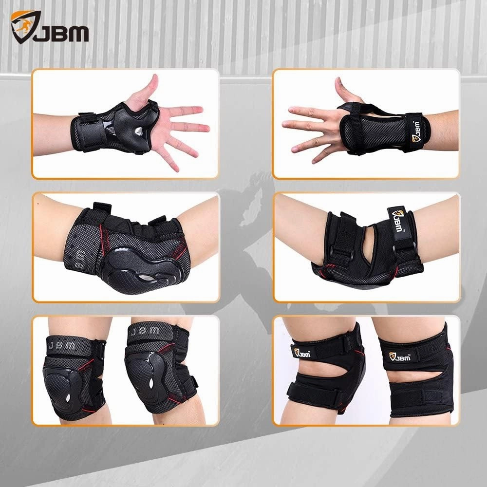JBM Adult & Kids Knee Pads Elbow Pads with Wrist Guards Protective Set for Biking, Cycling, Riding, Roller Skating, Inline Roller Skating and More Outdoor Multi-Sports