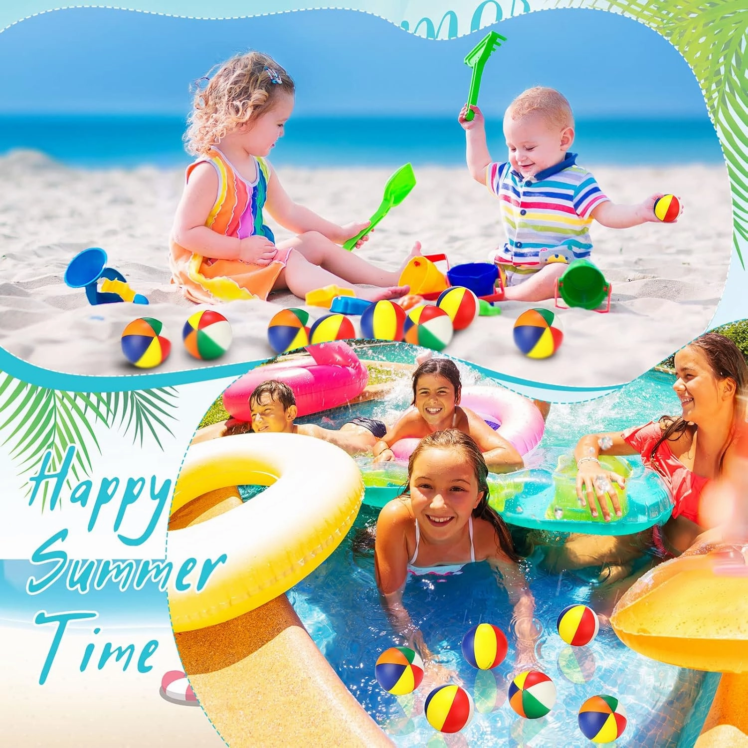 Jerify 24 Pcs Mini Beach Stress Balls 2.5 Inch Foam PU Relief Stress Ball Mini Rainbow Blow Up Beach Balls Toys for Girls Boys Birthday Beach Hawaiian Party Favors Summer Pool Games (Classic Color)