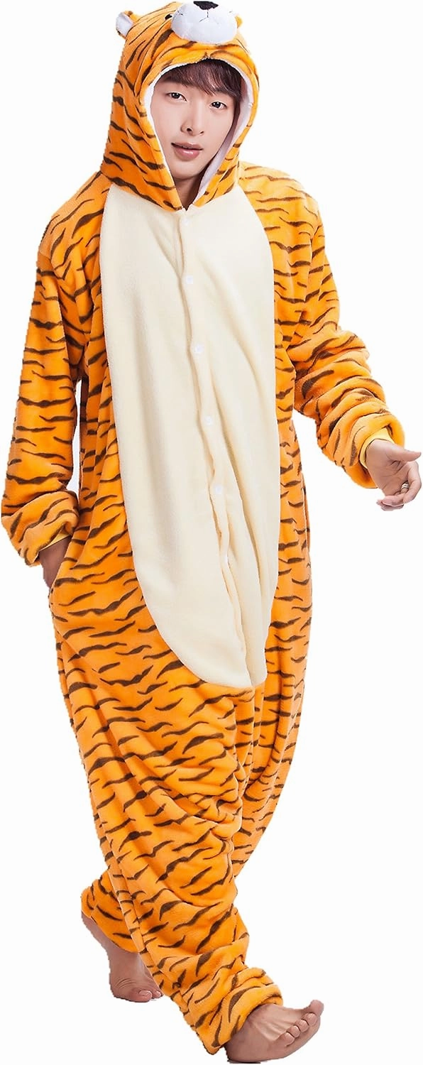 JJEUWE Adult Tiger Suit Pajamas Kigurumi Hoodie Jumpsuit Playsuit