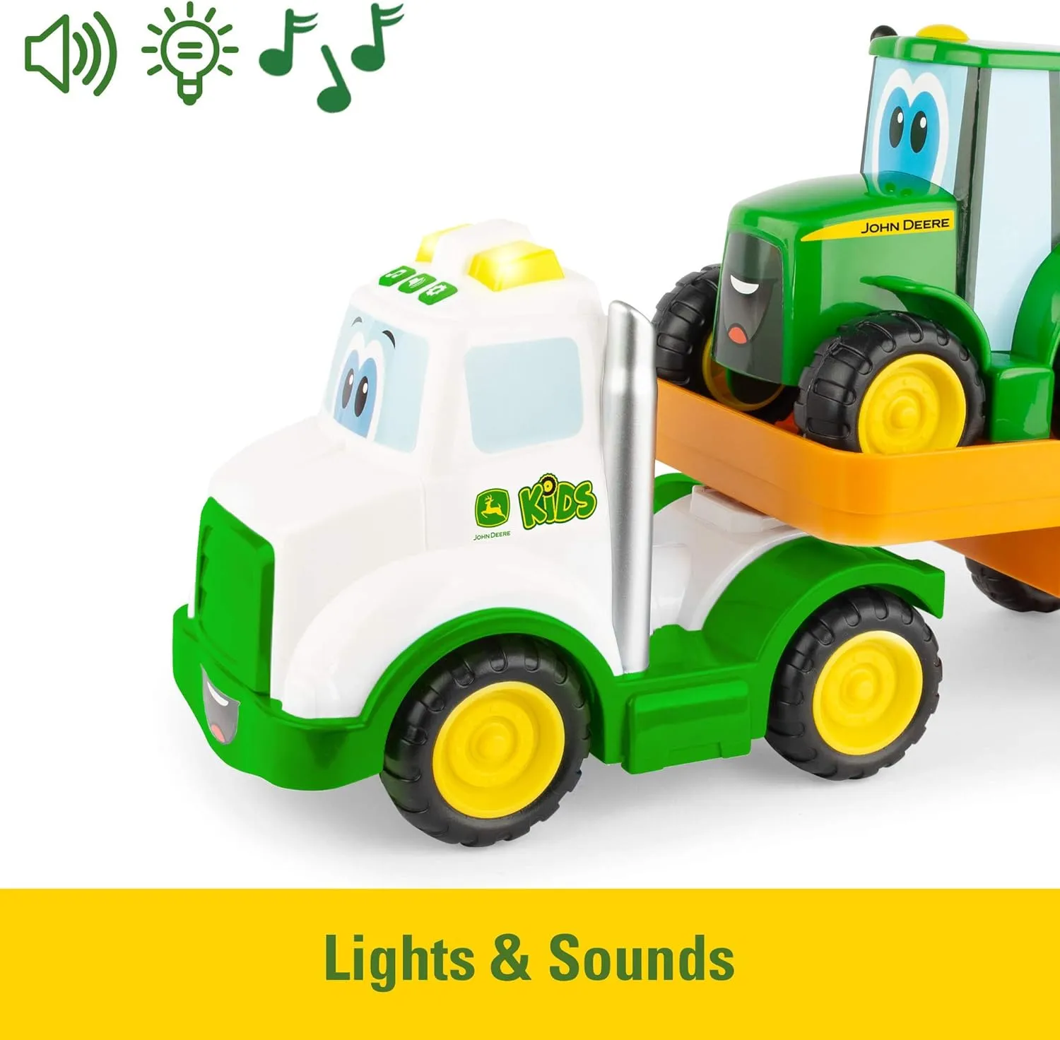 John Deere Lights & Sounds Farmin' Friends Toy Hauling Set with Truck and Backhoe Tractor