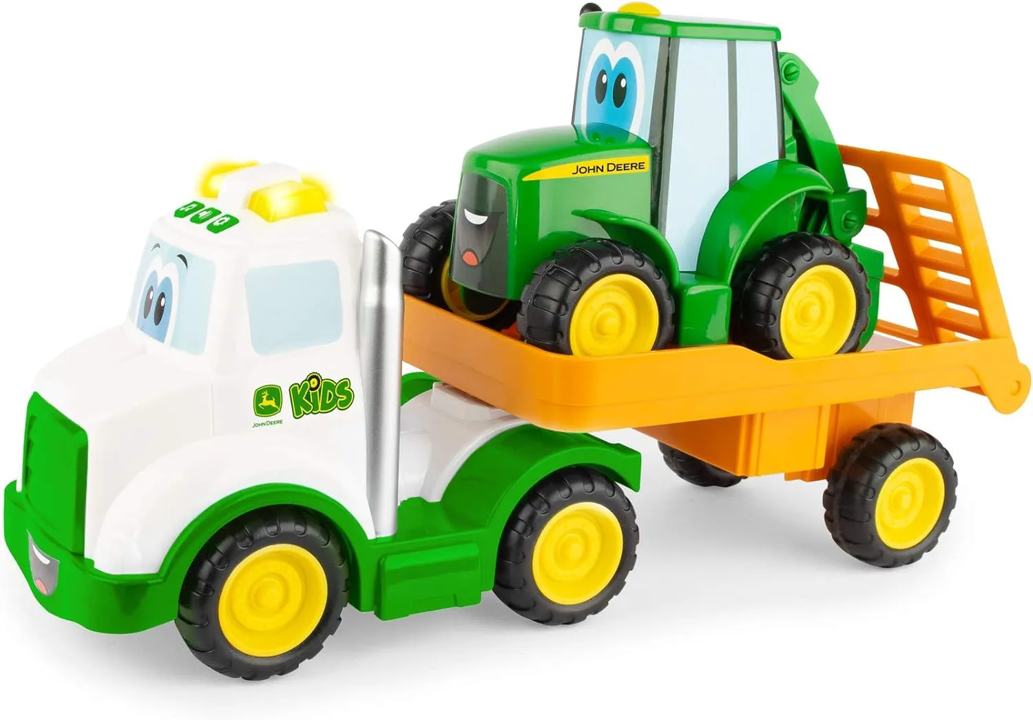 John Deere Lights & Sounds Farmin' Friends Toy Hauling Set with Truck and Backhoe Tractor