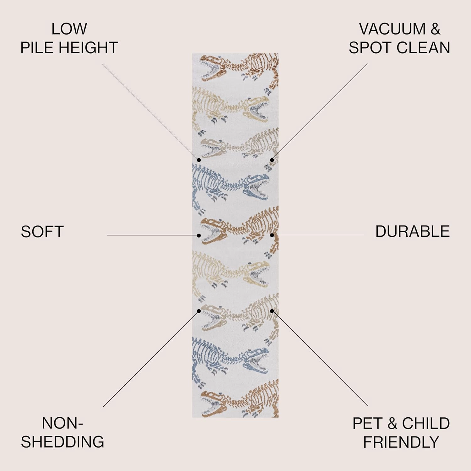 JONATHAN Y KDW103A-28 Kingdarr T-Rex Modern Kids Machine-Washable Runner Rug, Bohemian, Casual, Contemporary, Kids & Novelty for Living Room, Dining Room, Bedroom, Kitchen, Cream/Multi, 2 X 8