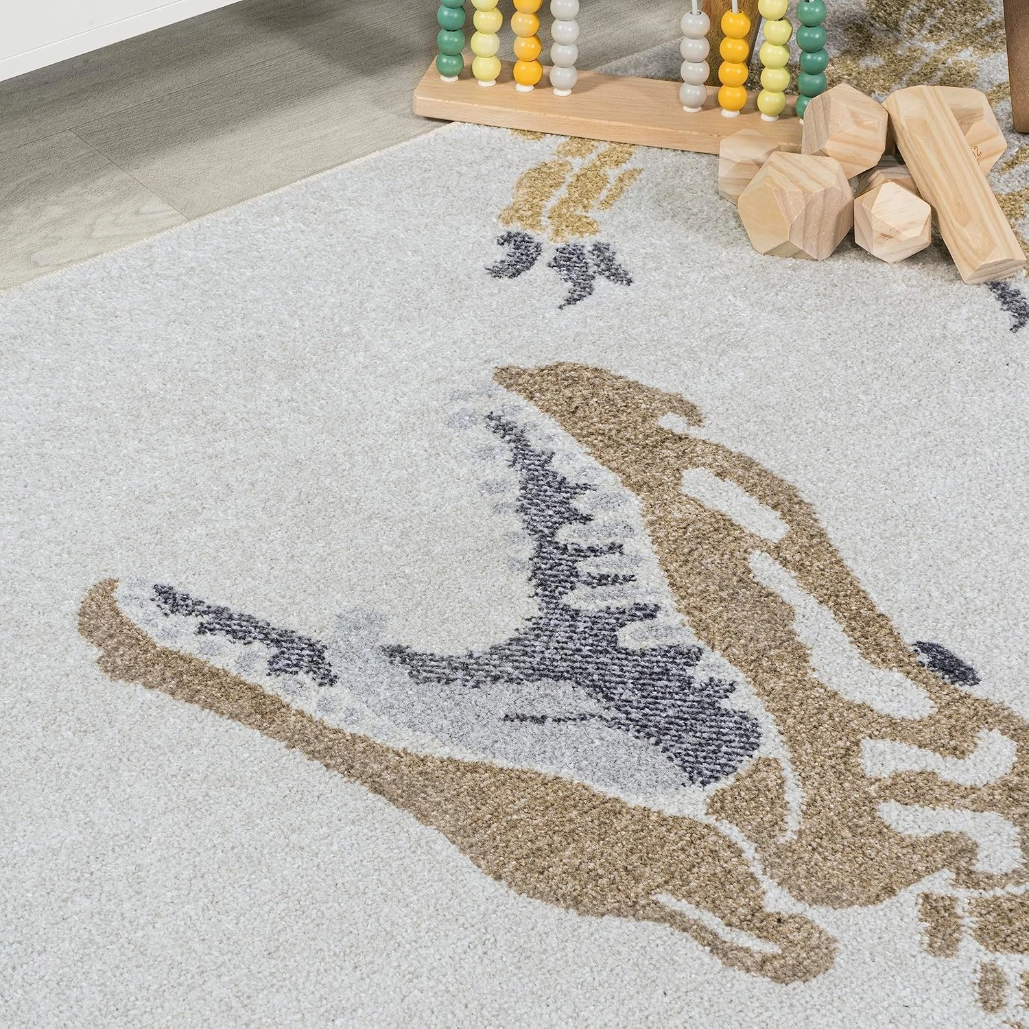 JONATHAN Y KDW103A-28 Kingdarr T-Rex Modern Kids Machine-Washable Runner Rug, Bohemian, Casual, Contemporary, Kids & Novelty for Living Room, Dining Room, Bedroom, Kitchen, Cream/Multi, 2 X 8