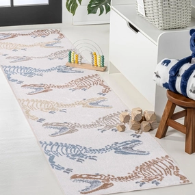 JONATHAN Y KDW103A-28 Kingdarr T-Rex Modern Kids Machine-Washable Runner Rug, Bohemian, Casual, Contemporary, Kids & Novelty for Living Room, Dining Room, Bedroom, Kitchen, Cream/Multi, 2 X 8