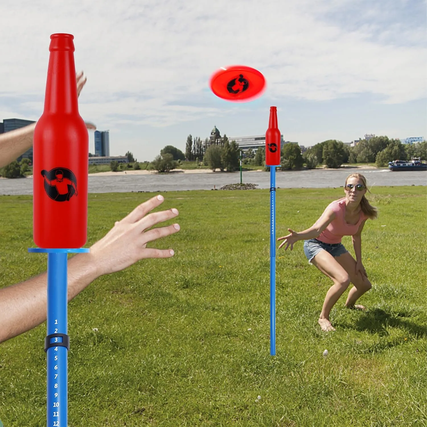 Juegoal Outdoor Flying Disc Game Set, Yard Games Bottle Drop Frisbee Set, Outside Fun Disc Toss Game for Beach Lawn Backyard Park Camping