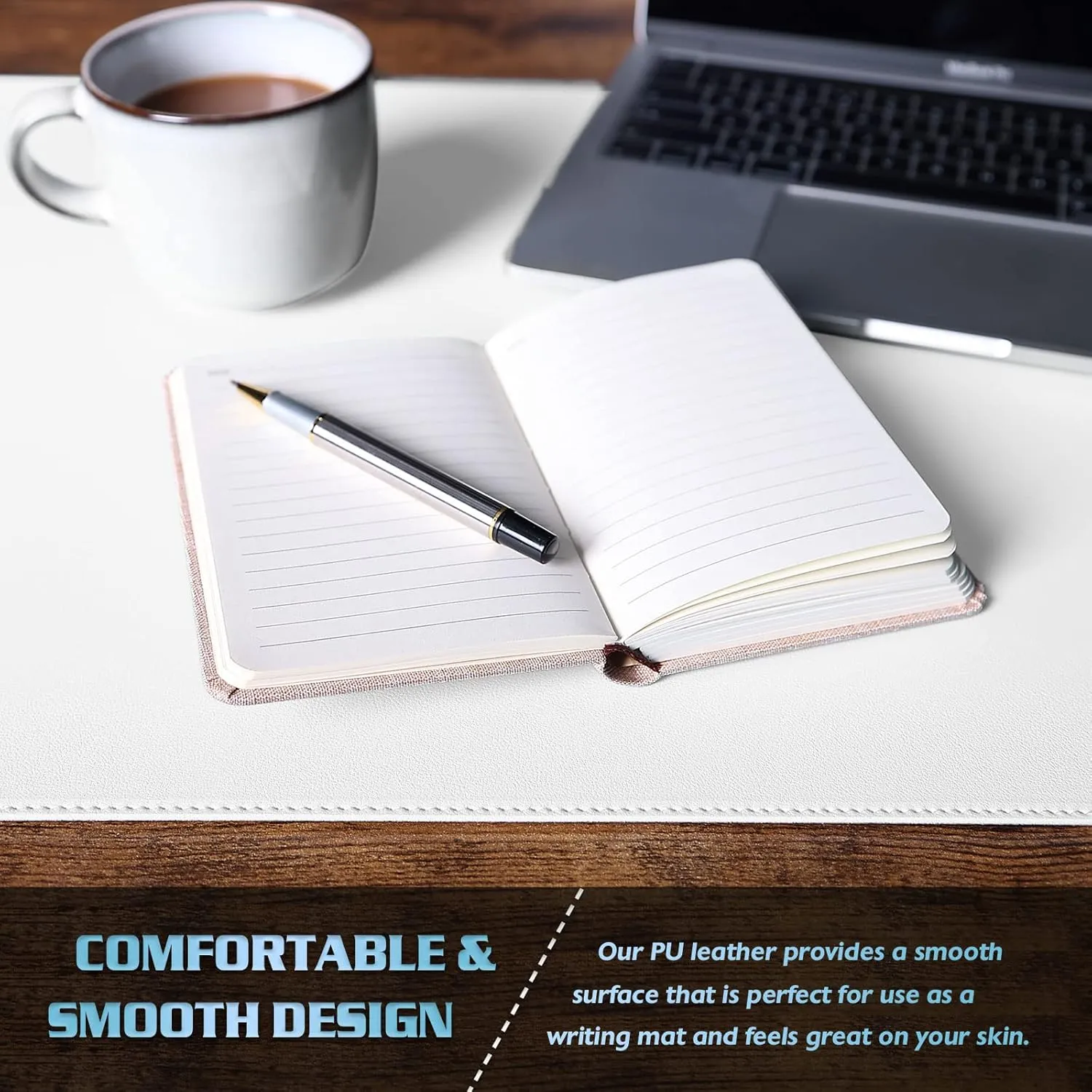 K KNODEL Desk Mat, Blotter, Dual-Sided Office Desk Pad, Waterproof Desk Mat for Desktop, Desk Blotters, PVC Leather Pad Protector (White, 35.4" x 17")