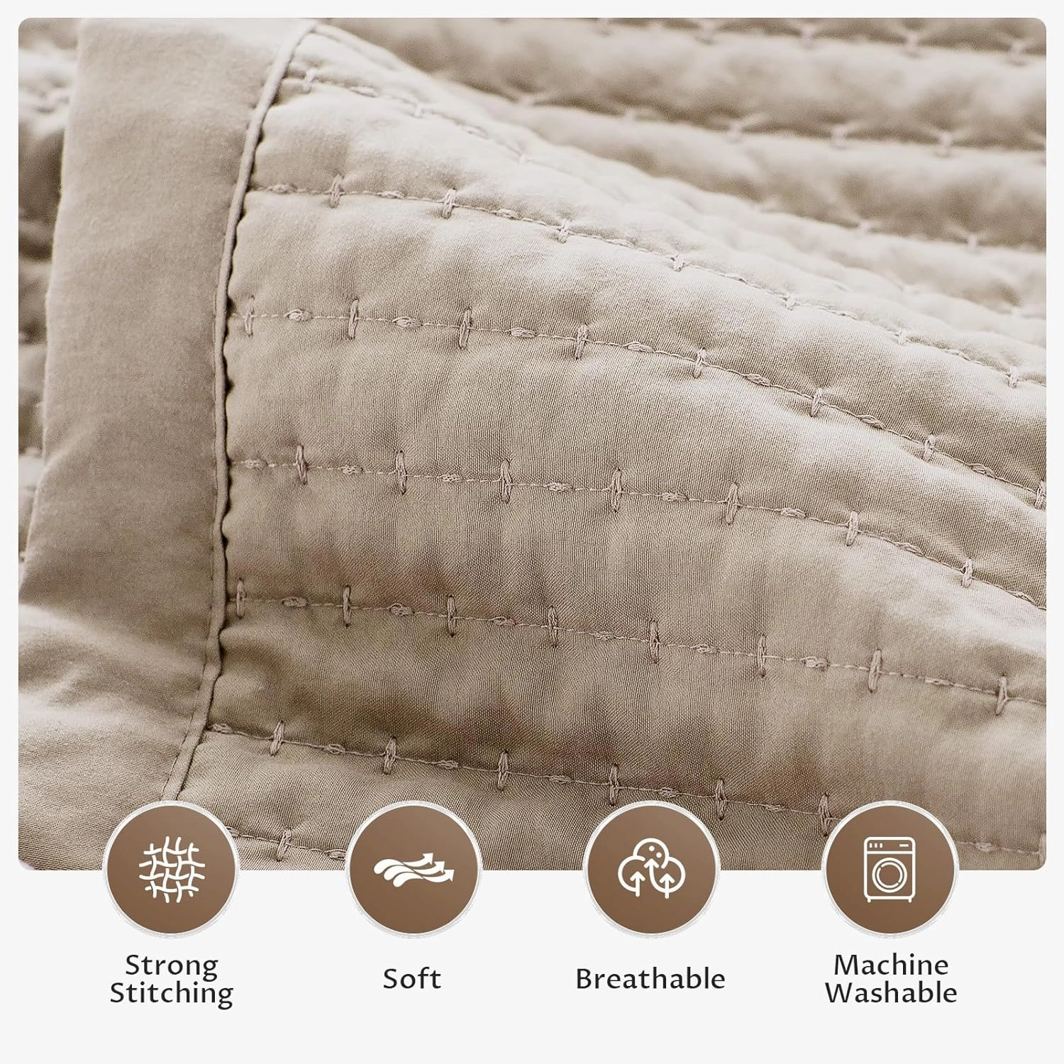 KASENTEX Quilt Mini Set-Stone Washed-Super Soft Bedspread-Light Weight-White Down Alternative Microfiber Fill-Machine Washable-Solid Colors, 2 Shams, Camel, King   2 King