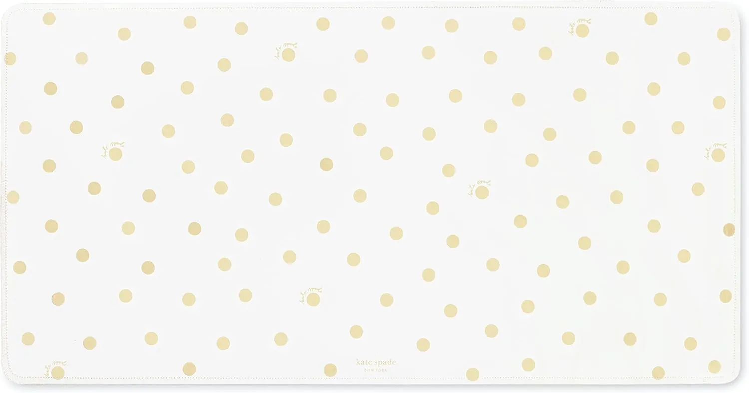 Kate Spade New York Decorative Desk Pad, Vegan Leather Keyboard and Mouse Pad for Desktop, Gold Dot with Script