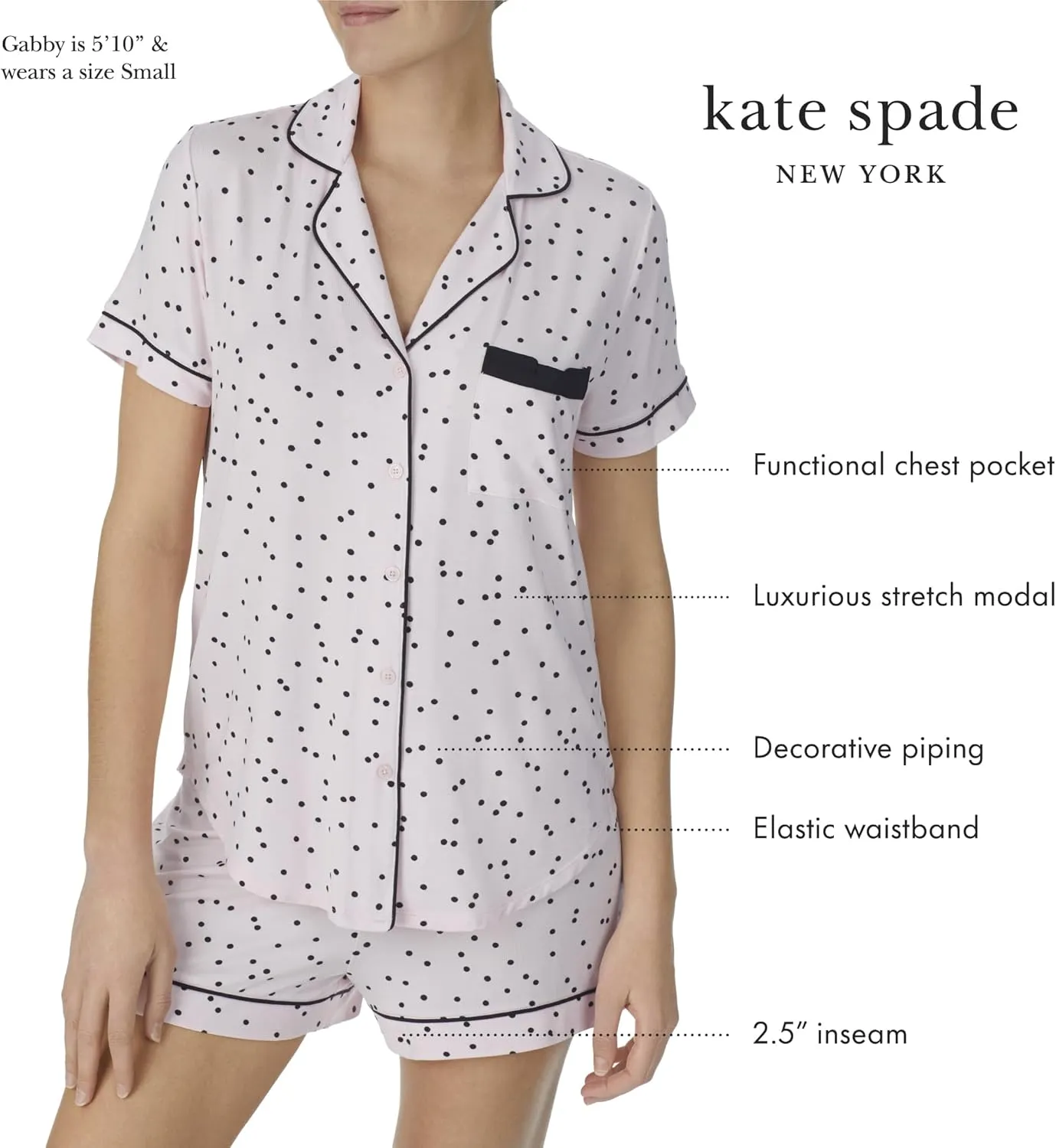 kate spade new york Pajamas for Women 2 Piece Set Comfy Classic Short Sleeve Notch Collar Button Top & Shorts