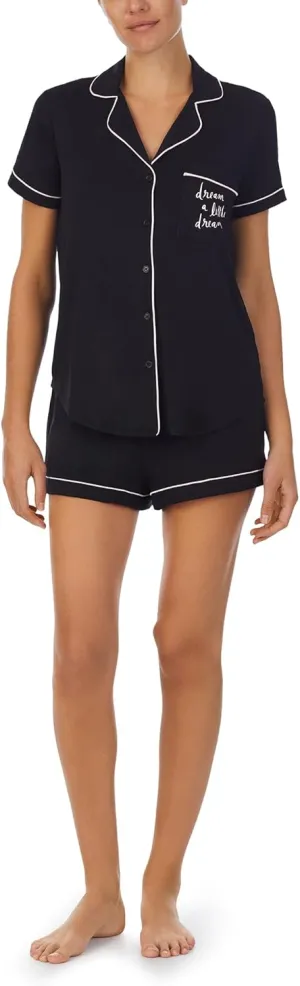 kate spade new york Pajamas for Women 2 Piece Set Comfy Classic Short Sleeve Notch Collar Button Top & Shorts