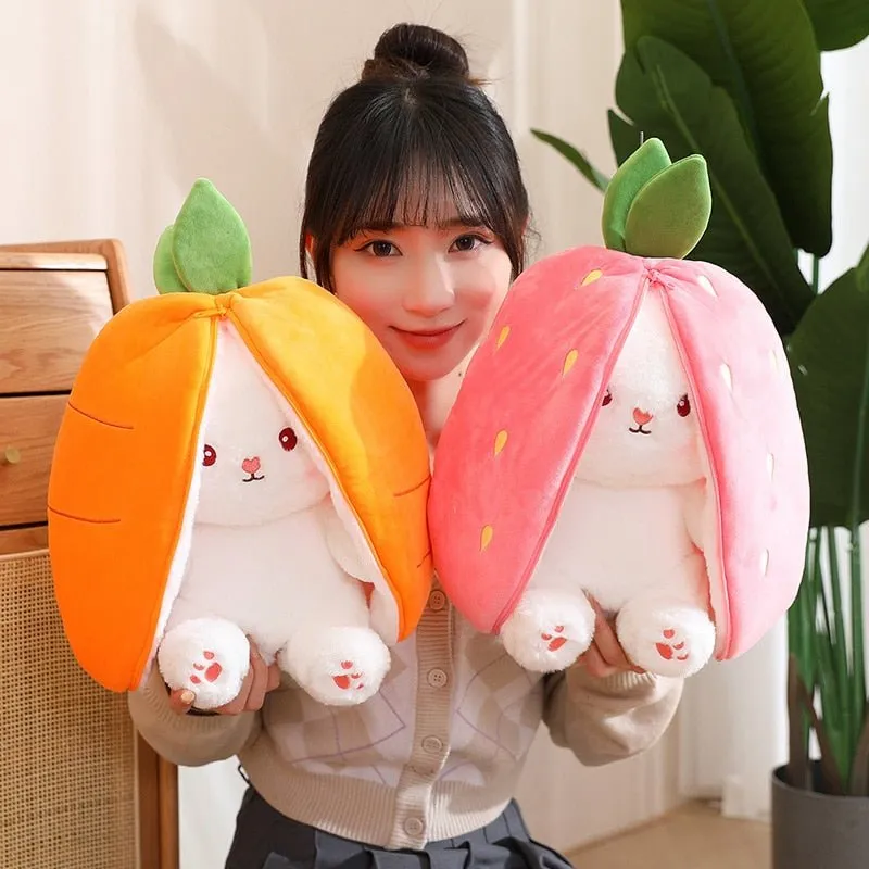 Kawaii Bunny in Strawberry & Carrot Hiding Bag