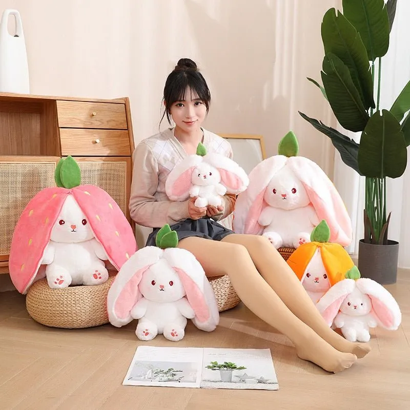 Kawaii Bunny in Strawberry & Carrot Hiding Bag