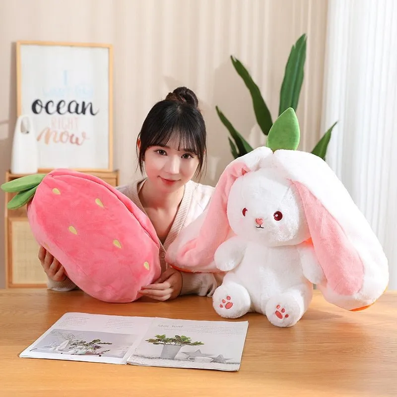 Kawaii Bunny in Strawberry & Carrot Hiding Bag