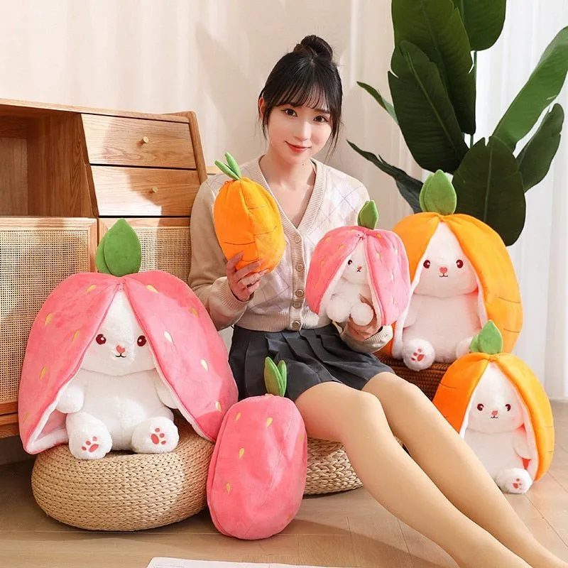 Kawaii Bunny in Strawberry & Carrot Hiding Bag
