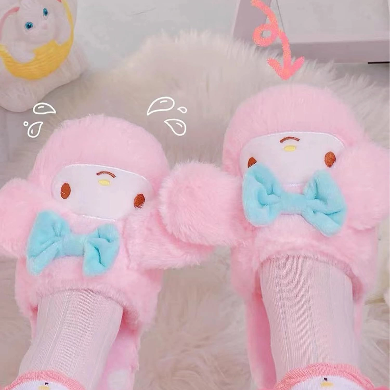 Kawaii Slippers, One Size Fits Most Winter Warm Indoor Bedroom Shoes Women Girls
