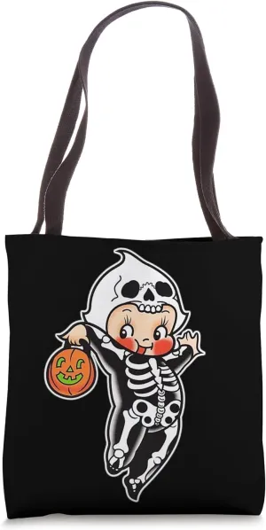 Kewpie Baby Spooky Skeleton Halloween Costume Tattoo Flash Tote Bag