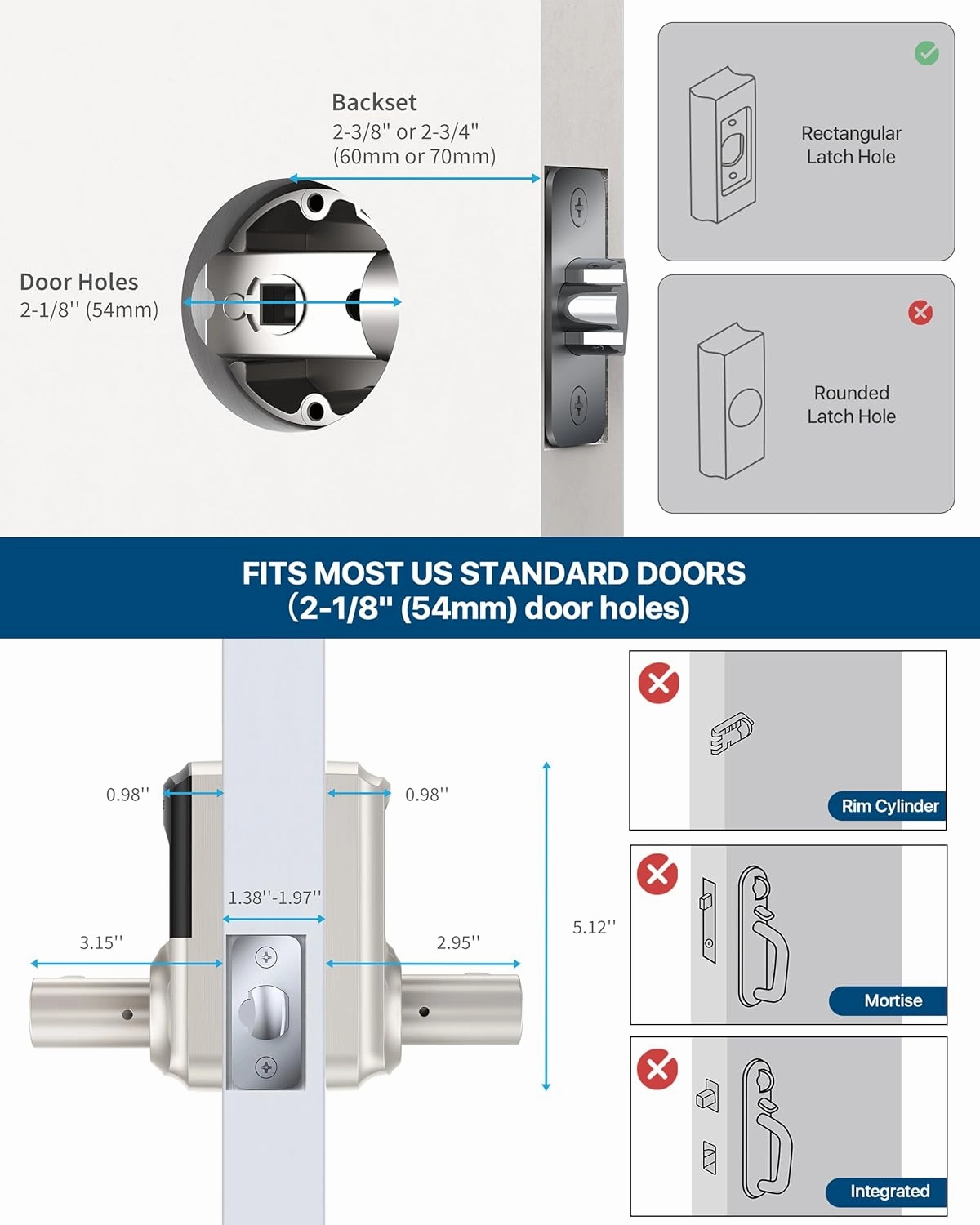 Keyless Entry Door Lock, Keypad Door-Lock with Handle, Touchscreen, Auto-Locking, Anti-peep Password, Easy to Install for Front Doors, Home, Office, Satin Nickel 2 Pack