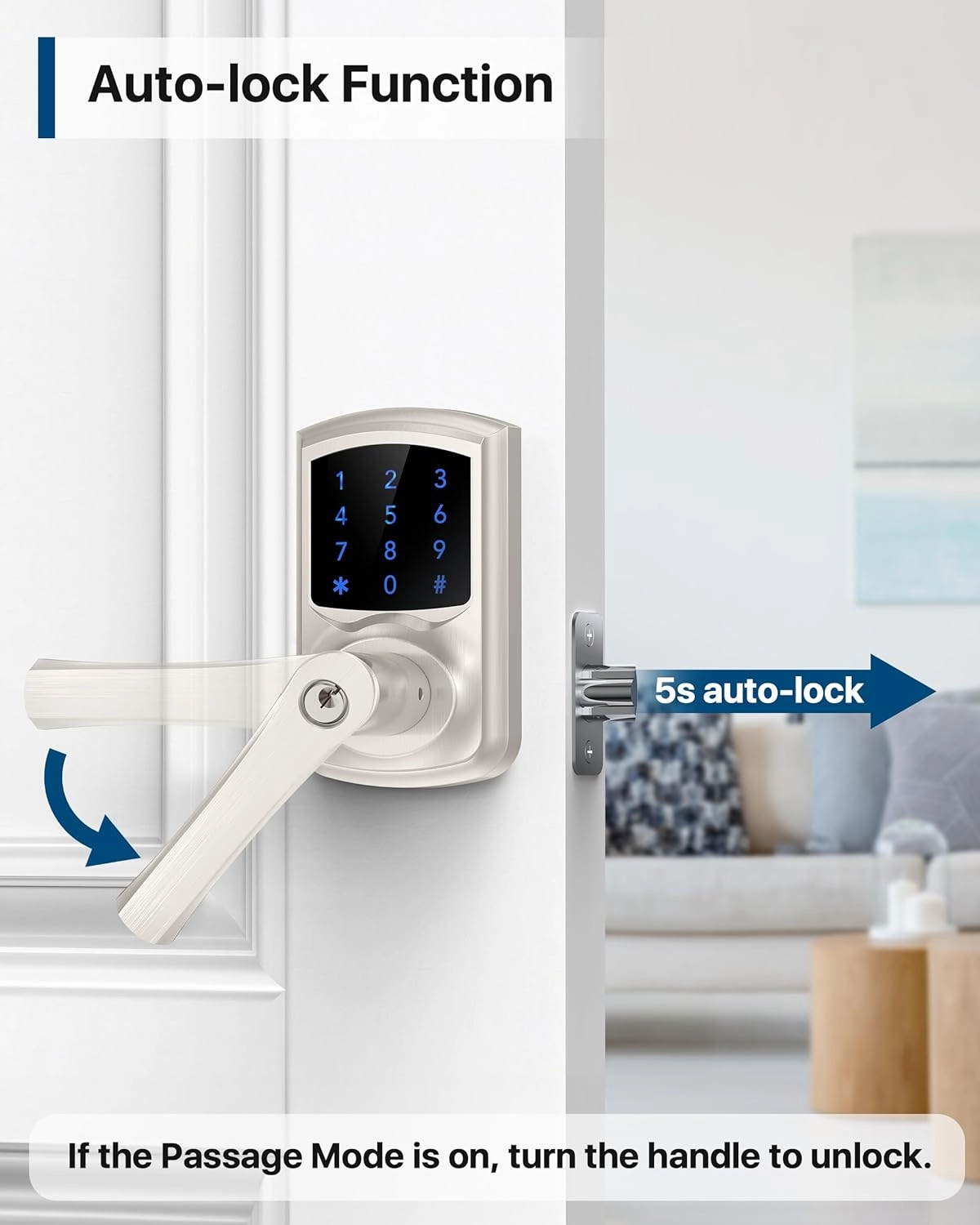 Keyless Entry Door Lock, Keypad Door-Lock with Handle, Touchscreen, Auto-Locking, Anti-peep Password, Easy to Install for Front Doors, Home, Office, Satin Nickel 2 Pack