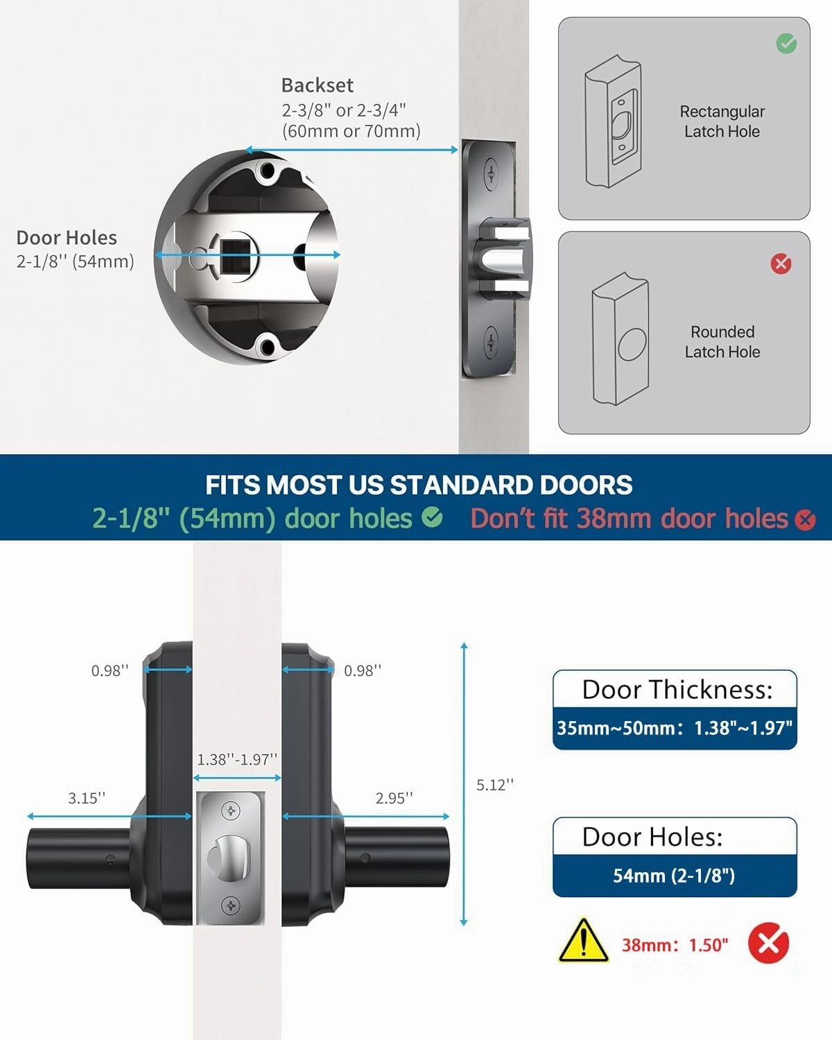 Keyless Entry Door Lock with Keypad and Handle for Front Doors, Touchscreen, Anti-peep Password, Auto-Locking, Matte Black