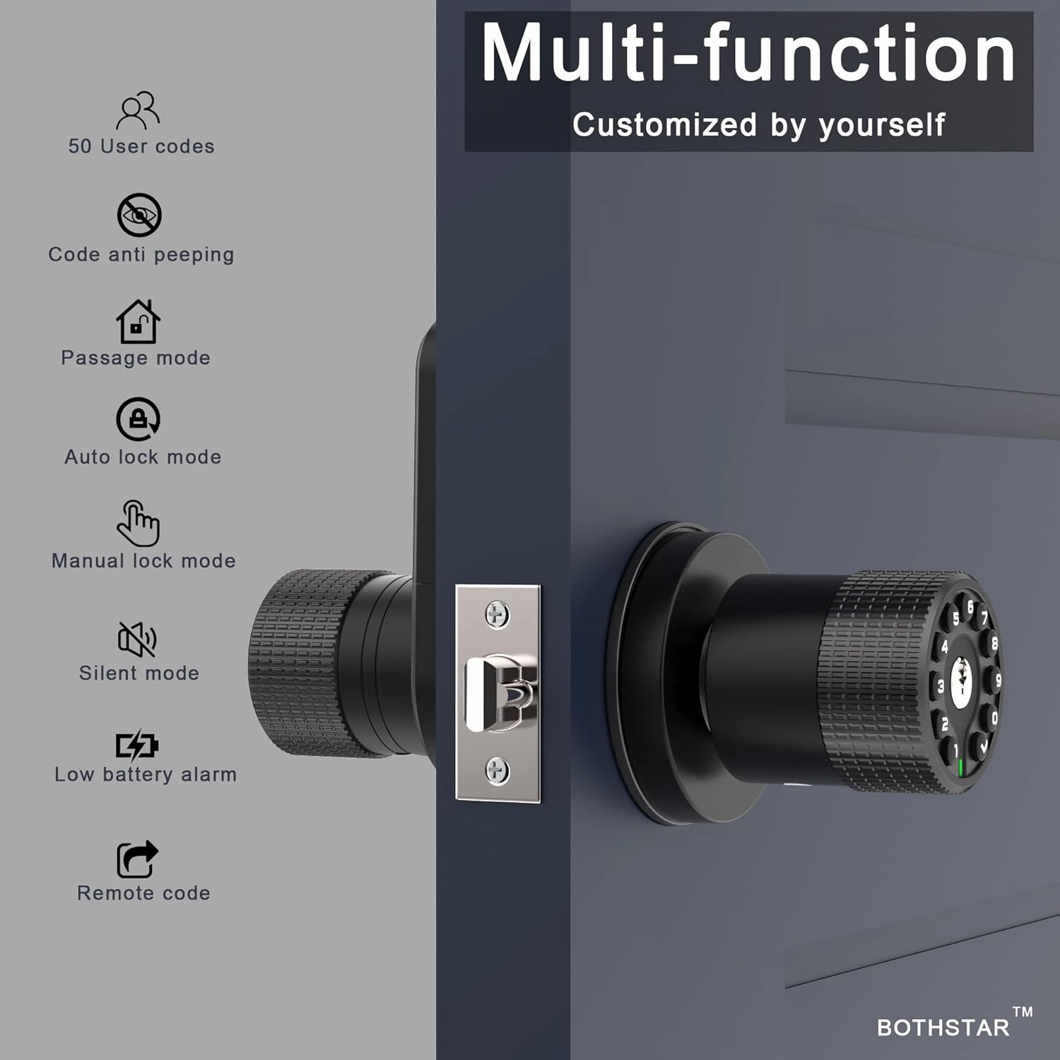 Keypad Door Knob with Key,Keyless Entry Door Lock, Code Locks Door Knob, Auto Lock,50 User Code,Easy to Install,for Home,Office,Bedroom,Garage,No Deadbolt