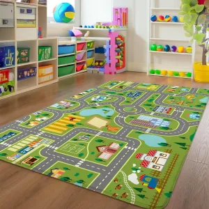 Kids Roommat Rug City Life Great for Playroom Classroom Bedroom - Non-Slip City Pretend Room Mat (Large- 5 x 7 FT)