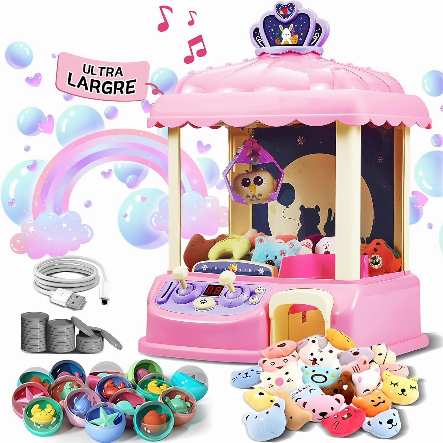 Kids Claw Machine, Girl Toys for Ages 8-13 Arcade Game Toy Claw Machine Electric Candy Vending Machine Toy with LED Lights & Adjustable Sound Birthday Gifts for 6 7 9 10 12 Years Old
