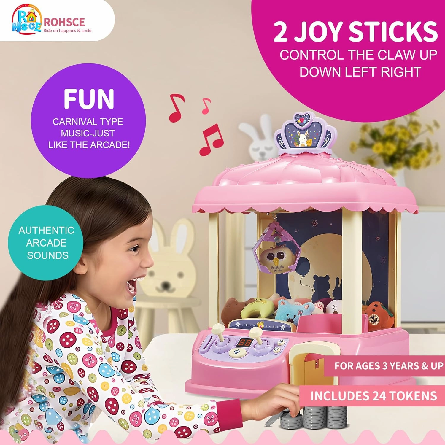 Kids Claw Machine, Girl Toys for Ages 8-13 Arcade Game Toy Claw Machine Electric Candy Vending Machine Toy with LED Lights & Adjustable Sound Birthday Gifts for 6 7 9 10 12 Years Old