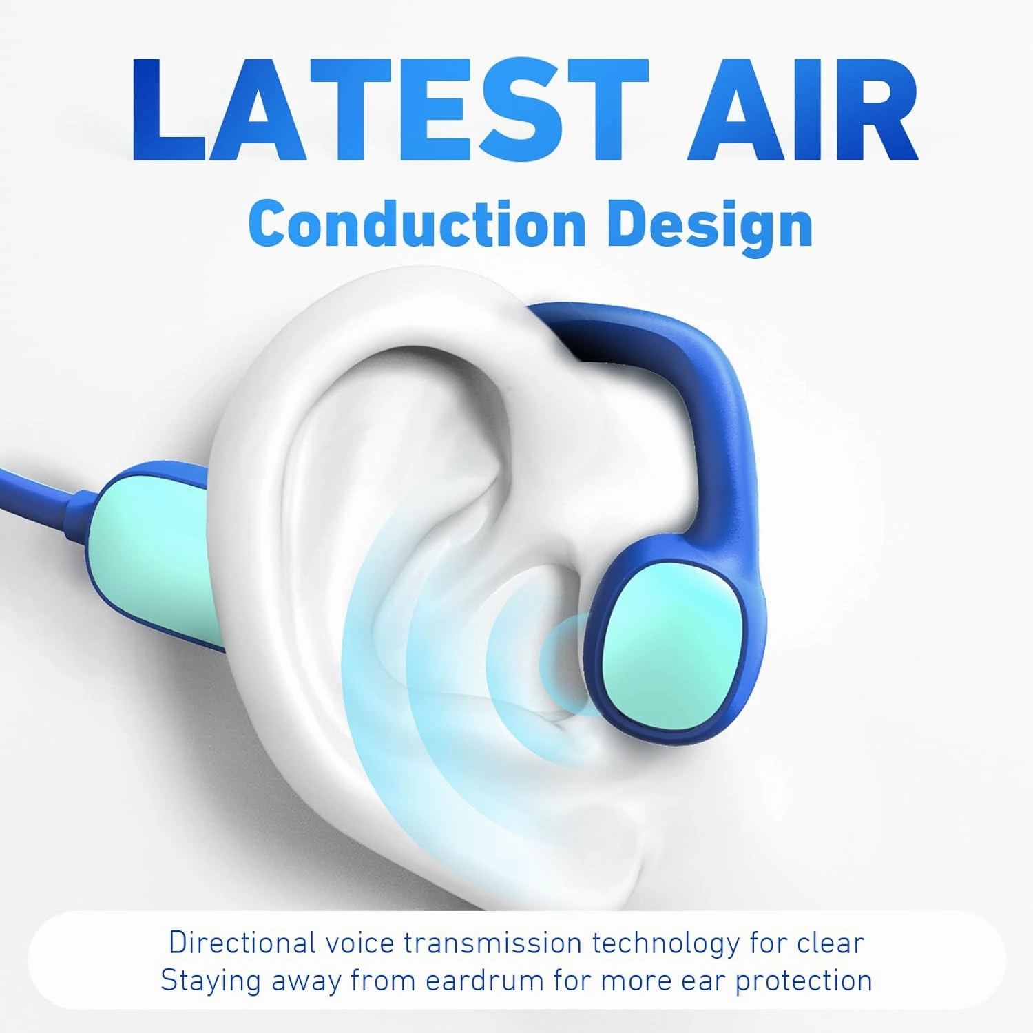 Kids Headphones, Bluetooth 5.2 Air Conduction Open Ear Headphones, 85dB Volume Limiting, Stereo Sound with Mic, IPX5 Waterproof, 20H Playtime, Perfect for School and Outdoor Activities-Blue