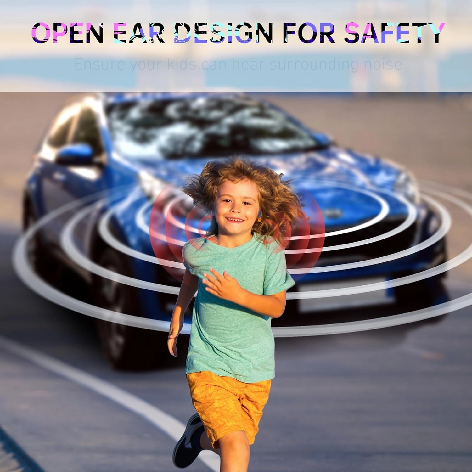 Kids Headphones, Bluetooth 5.2 Air Conduction Open Ear Headphones, 85dB Volume Limiting, Stereo Sound with Mic, IPX5 Waterproof, 20H Playtime, Perfect for School and Outdoor-Deep Blue