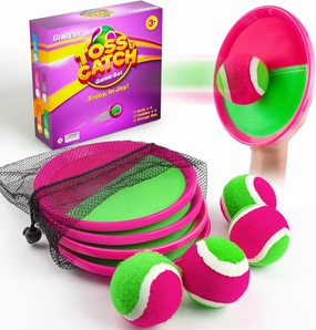 Kids Outdoor Toys - Toss and Catch Game Set, Outside Yard Camping Beach Pool Toys Games for Boys Girls 3 4 5 6 7 8 9 10 Year Old, 4 Paddles 4 Balls (Pink Pink)