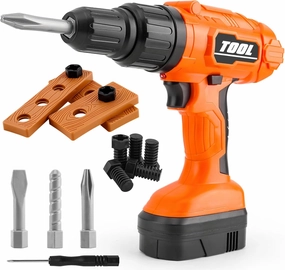 Kids Power Drill and Screw Set,Toy Electric Drill with 3 Interchangeable Drill Bits Sound and Motion,Pretend Play Construction Kids Tool Set Outdoor Preschool Gardening Lawn Toy Gifts（Orange）