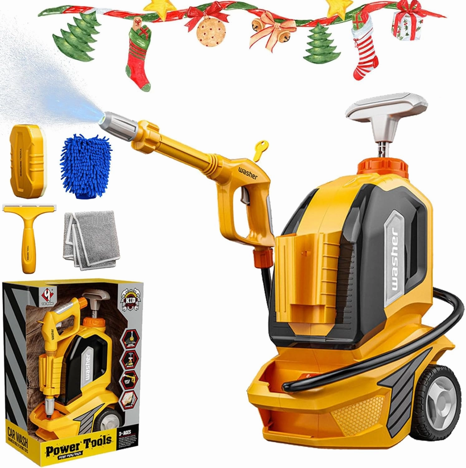 Kids Power Washer, 2025 New Kids Power Washer Toy, Toddler Power Washer, Kids Clean Car Wash Toy with Scraper Sponge Towel, Kid Cleaning Toy Set for Ages 3  (1 Set)