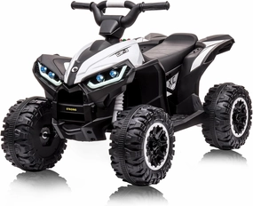 Kids Ride On ATV, 12V 4 Wheeler Battery Powered Ride On Toys with Remote Control(High Low Speeds), Kids Electric Car Truck 4-Wheels Electric Vehicle with Music, Horn, Led Lights for 3  Kids, White