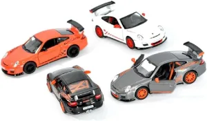 KiNSMART Porsche 911 GT3 RS SetOf4 1:36 Scale 5" Die Cast Model Toy Super Sports Car White/Orange/Silver/Black