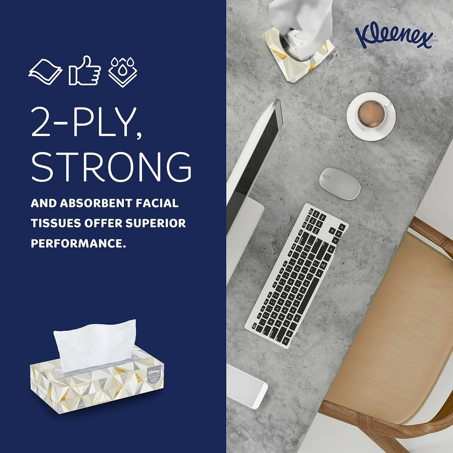 Kleenex Professional Facial Tissue, Bulk (03076), 2-Ply, White, Flat Boxed Format, Designed for Business, Convenience Size (125 Tissues/Box, 12 Boxes, 1,500 Sheets/Case)