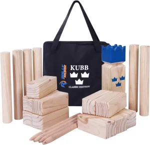 Kubb Yard Game Set - Rubberwood or Pinewood - Fun, Interactive Outdoor Family Games - Durable Blocks with Travel Bag