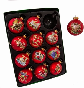 Kurt Adler 12-Piece 12-Days of Christmas Decorative Glass Balls Set, 65mm