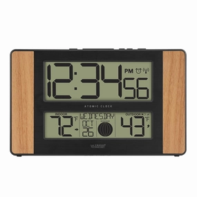 La Crosse Technology Atomic Digital Clock with Outdoor Temperature, Wood Oak, 0